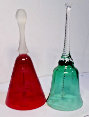 1981 Fostoria Annual Christmas Bell TWAS THE NIGHT BEFORE.. + Green Bohemia Bell