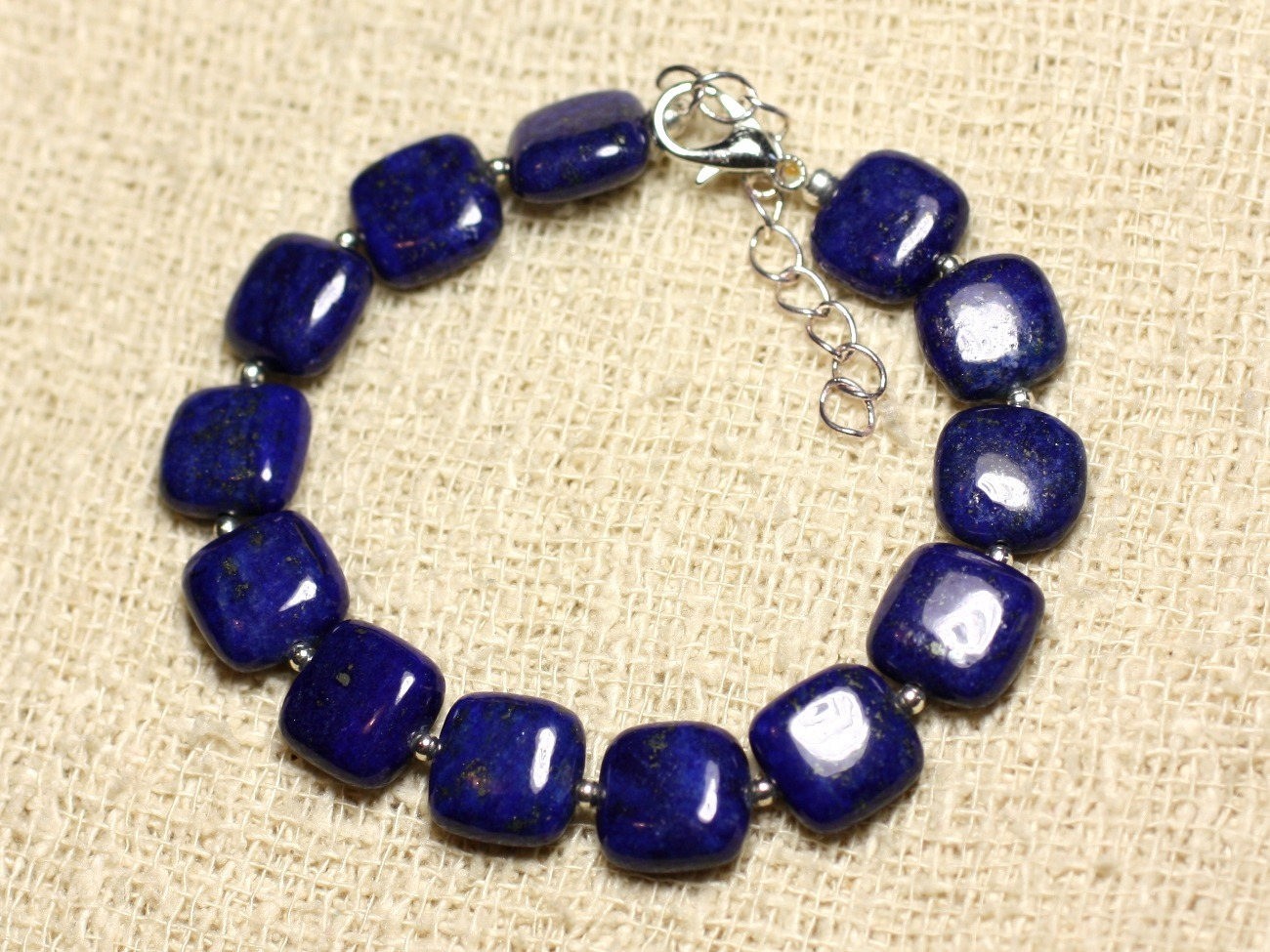 Bracelet argent 925 lapis lazuli bleu nuit pierre carrée 12mm femme