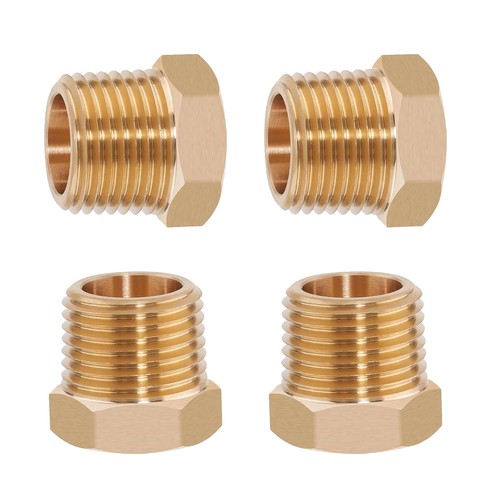 4PCS 1/2" NPT Male to 3/8" NPT Female Brass Reducer Hex Bushing, Solid Brass Pip