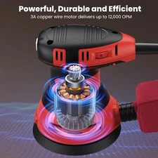 Random Orbital Sander, 3.0 AMP Corded Palm Sander, 6 Speeds Max 12,000 OPM, 5...
