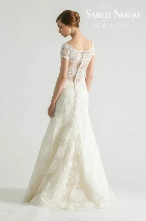 SAREH NOURI Ivory CLARA Low-Cut Sheer Back Lace Trumpet Skirt Bridal Gown 10 🤍 - Image 2 of 4