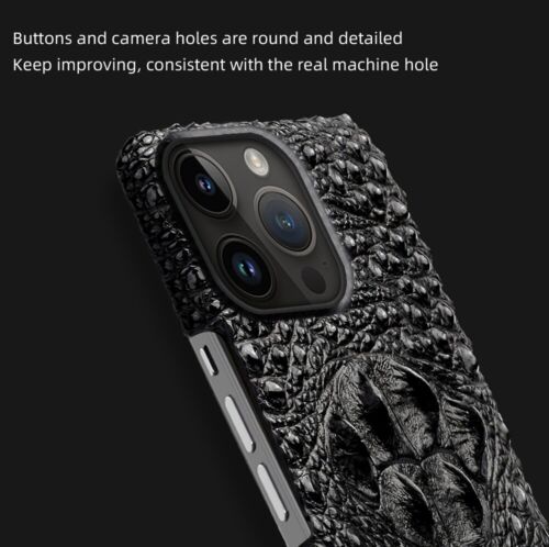 Genuine Leather Case fr iPhone 14 Pro Max 13 3D Crocodile Skull 