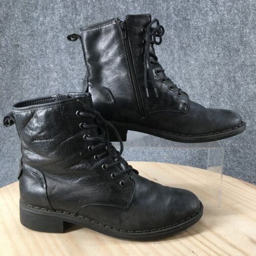 Josef Seibel Boots Womens 41 Military Black Leather Cuban Lace Up Casual Comfort - Picture 1 of 20