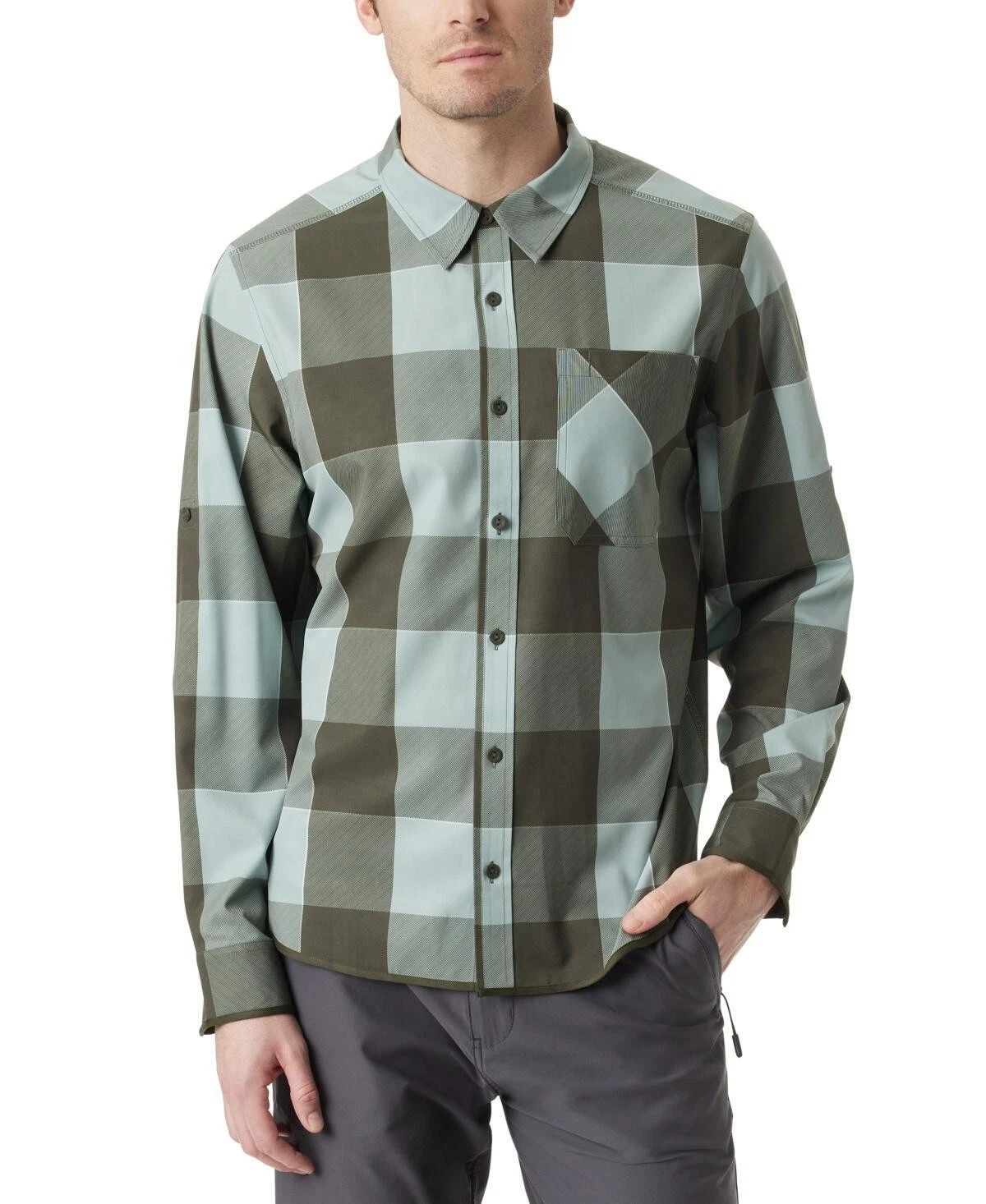 BASS OUTDOOR Men's Summar Plaid Shirt Silver Blue- Large Buffalo, X-LARGE