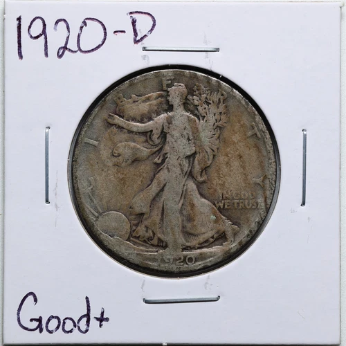 1920-D 50C Walking Liberty Half Dollar in Good+ Condition #1845
