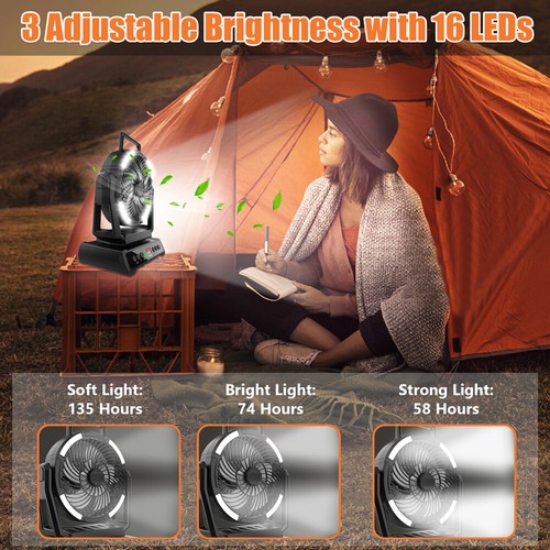 20000mAh Camping Fan With Light Lantern Battery Powered Portable Head Rotation - Picture 4 of 8