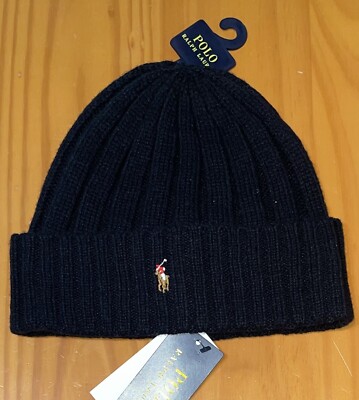 Polo Ralph Lauren Men's Beanie Skull Cap Winter Hat Black New W/Tags One Size