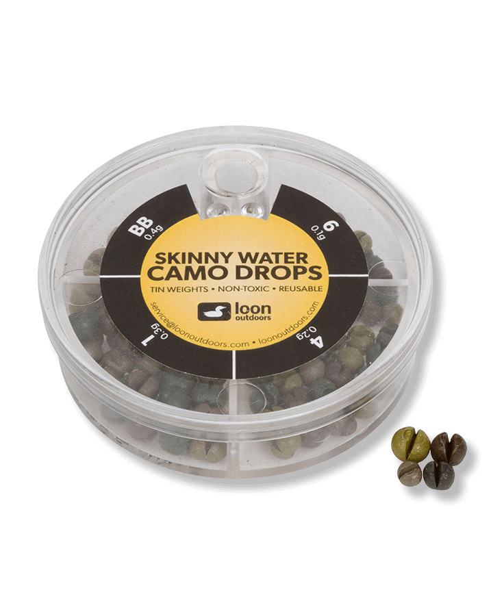 NEW LOON OUTDOORS SKINNY WATER CAMO DROPS 4 DIVISION TIN SPLIT SHOT WEIGHT ASST.