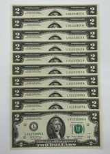 10 NEW 2017A CRISP $2 Two Bills Uncirculated Sequential Notes (lot of 10)