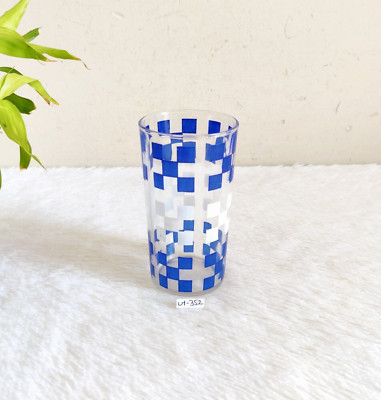 1940er Vintage Weiß Blau Chex Glas Tumble Dekorative Barware Sammlerstück G352