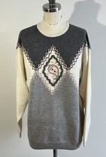 Vintage Koret Sweater M Angora Lambswool Blend Ivory Gray Pink Tunic Pullover