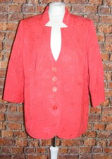 Elvi Special Occasion Jacket Size 18 Standup Collar 3/4 Sleeve Embroidered Coral