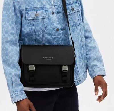NWT Coach Unisex Racer Messenger In Navy Signature Jaquard Smooth