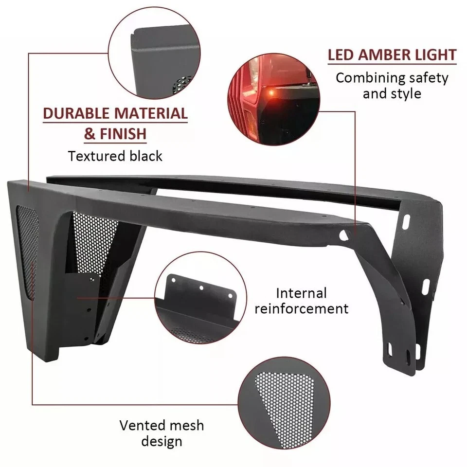 Guardabarros delantero llamaradas protectores basculantes de rueda con luz LED para Jeep Wrangler YJ 87-95 Foto 3 de 4