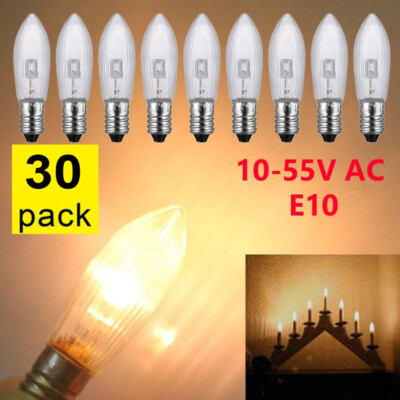 30 X E10 LED Ersatzbirnen Glühbirne Top Kerze für LED Lichterketten 0,2 W/10-55V