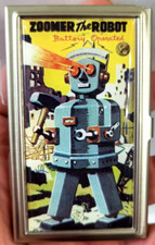 ZOOMER the Robot metal Business Card Case Holder credit sci-fi tin robot retro