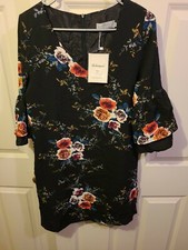 Black Floral with Bell Sleeves Dress by Belongsci - Size Womens Small