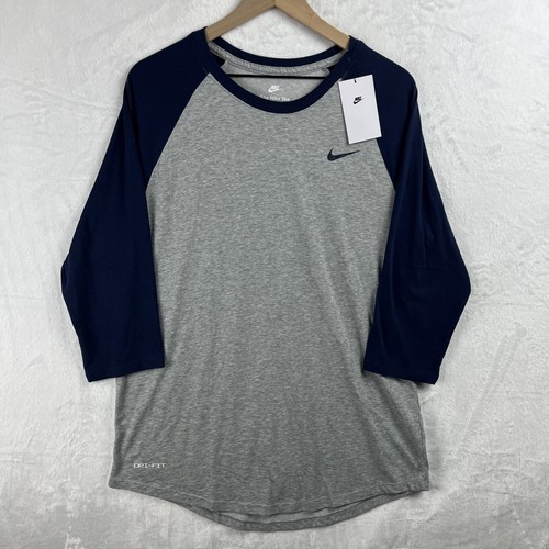 Nike Dri-fit Baseball 3/4 Sleeve Raglan Top Mens Large Gray Navy Blue CJ1617-062