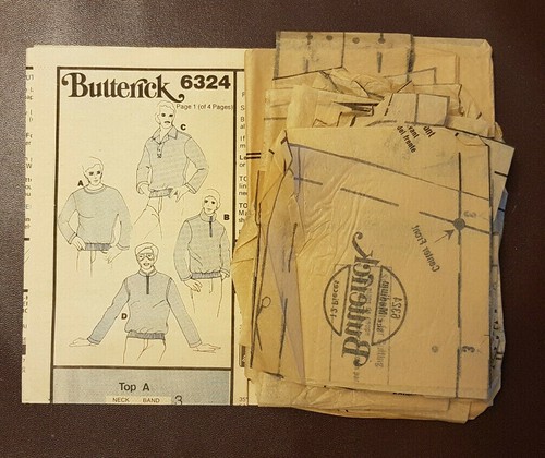 B-6324 Men's Top Sewing Pattern Butterick Chest 38-40 Size Med Cut & Complete - Picture 3 of 3