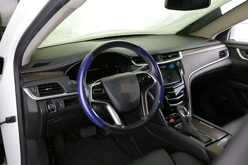 Cubierta elevadora volante interior coche 38cm accesorio aspecto fibra carbono azul Foto 4 de 4