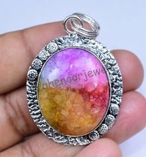 61.40 CT Arc-en-Ciel Solaire Quartz 925 Pendentif Argent Massif Bijoux Certifié