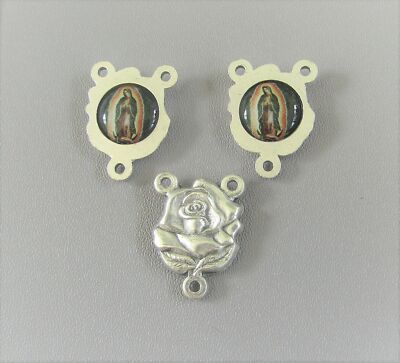 3 pc ROSE Shape Center Lady of GUADALUPE Rosary Centerpiece ITALIAN Part  E108