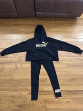 Puma Hoodie Leggings Set Womens Small Black Logo Athleisure Outfit