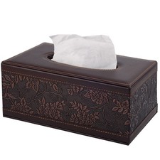 Antique PU Leather Tissue Box Holder Cover Rectangular Napkin Case Dispenser,...