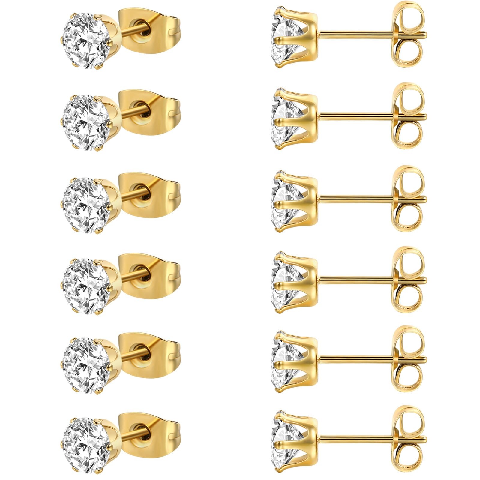 6 Pares Pendientes De Circona Cúbica Aretes Chapado 18K En Oro Para Mujer Niñas