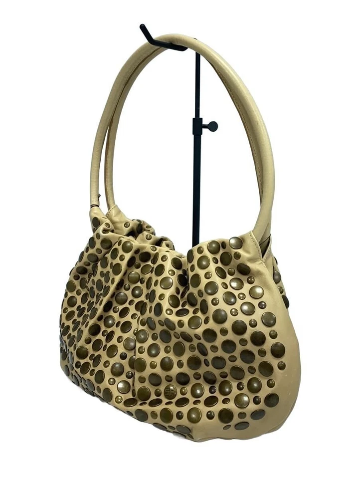 Sonia Rykiel Studded Domino Handbag Tote Bag Leather Beige - Image 2 of 4