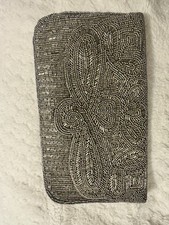 Vintage Beaded Silver Clutch - Elegant Sophisticated
