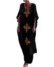 Gold Embroidery Long Kaftan Dresses V Neck Caftan Dress Beach Cover Ups for W...