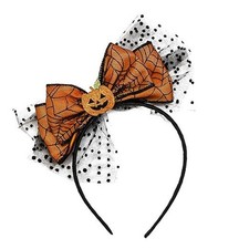 Thanksgiving Headband Pumpkin Hairbands Fall Head Bands Lace Bow Design Yellow