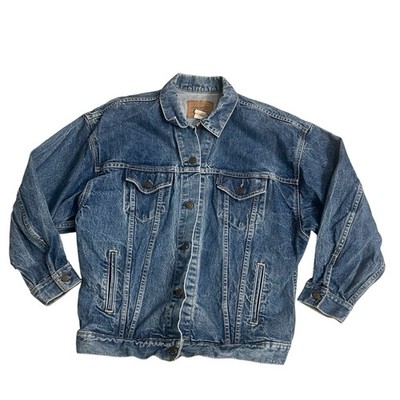 Vtg 80s Levis Trucker Jean Jacket  Men Largr Blue 77930 Chore USA ORANGE TAB