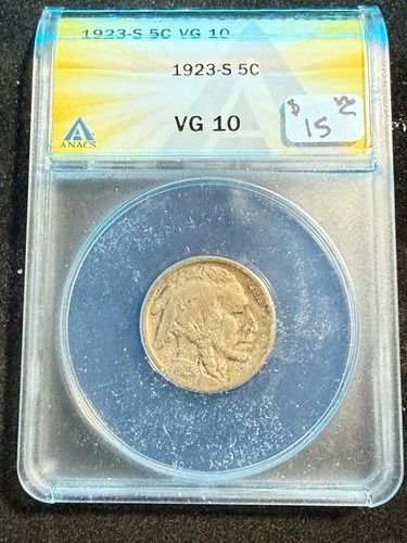 1923 S BUFFALO NICKEL ANACS VG 10