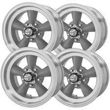Set Of 4 Staggered American Racing Torq Thrust D 15 5x4.5 Gunmetal Rims