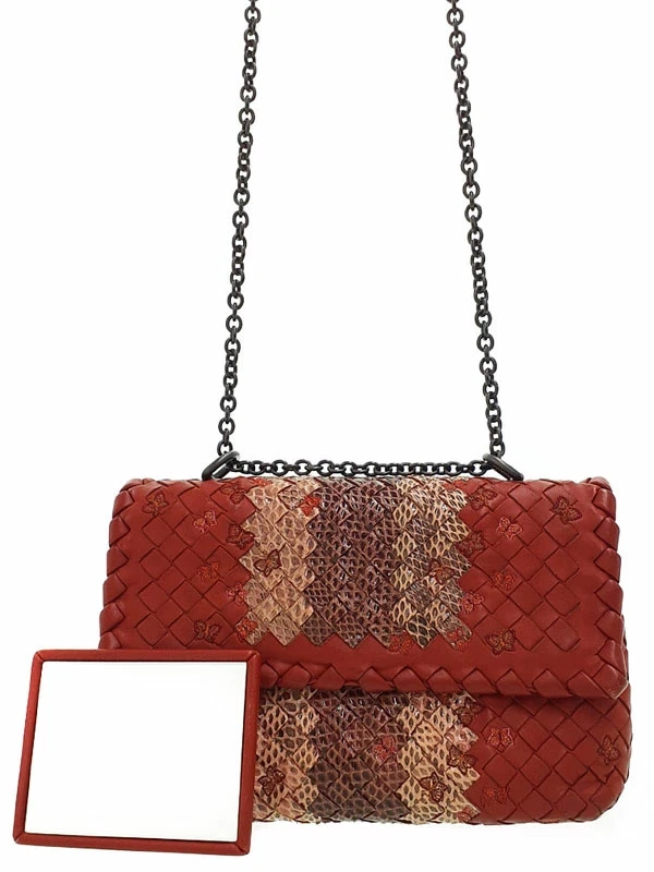 Bottega Veneta — Bottega Veneta Chain Shoulder Intrecciato Leather Brown Shoulder Bag #TB1018
