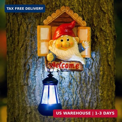 Goodeco Gnome Tree Hugger with Solar Lantern - Garden Gnome for Outside Decor,Tr