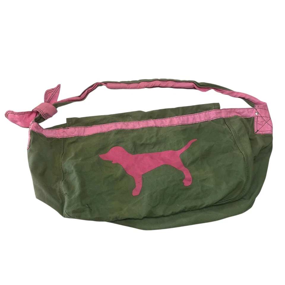 VTG Victoria's Secret PINK Messenger Bag Oversized Tote Crossbody Green Y2K Prep - Image 2 of 4