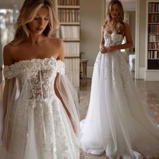 Elegant Boho Wedding Dresses Off Shoulder Lace 3d Flowers Appliques Bridal Gowns