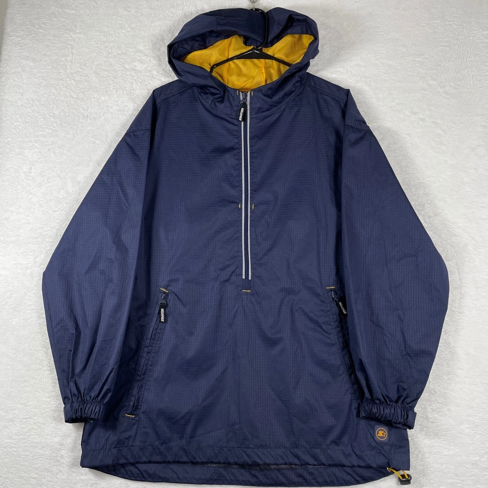 Starter Men Navy Blue Ripstop Windbreaker Anorak Half Zip Jacket Medium W5302-S2