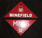 2 Orig. NOS Metal MINES Signs Vtg. Military MINEFIELD Warning Korean Vietnam WW2