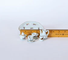 Vintage Miniature Dollhouse Purple Rose Tea set with Tray