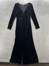 Voodoo Vixen Dress Large Black Ribbed Velvet Edith Gown Retro Goth Morticia Maxi