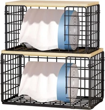 2 Pack Trash Bag Dispenser Under Sink, Trash Bag Holder with Bamboo Top, Garbage