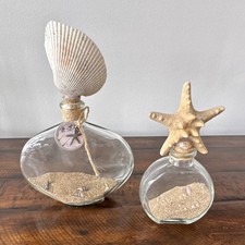 Set of 2 Glass Decorative Bottles with Sand, Shells Beach Coastal Theme