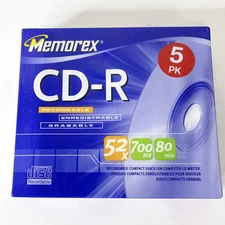 NEW Memorex CD-R 52X 700 MB 80 Min 5 Pack Jewel Case Recordable Sealed Package