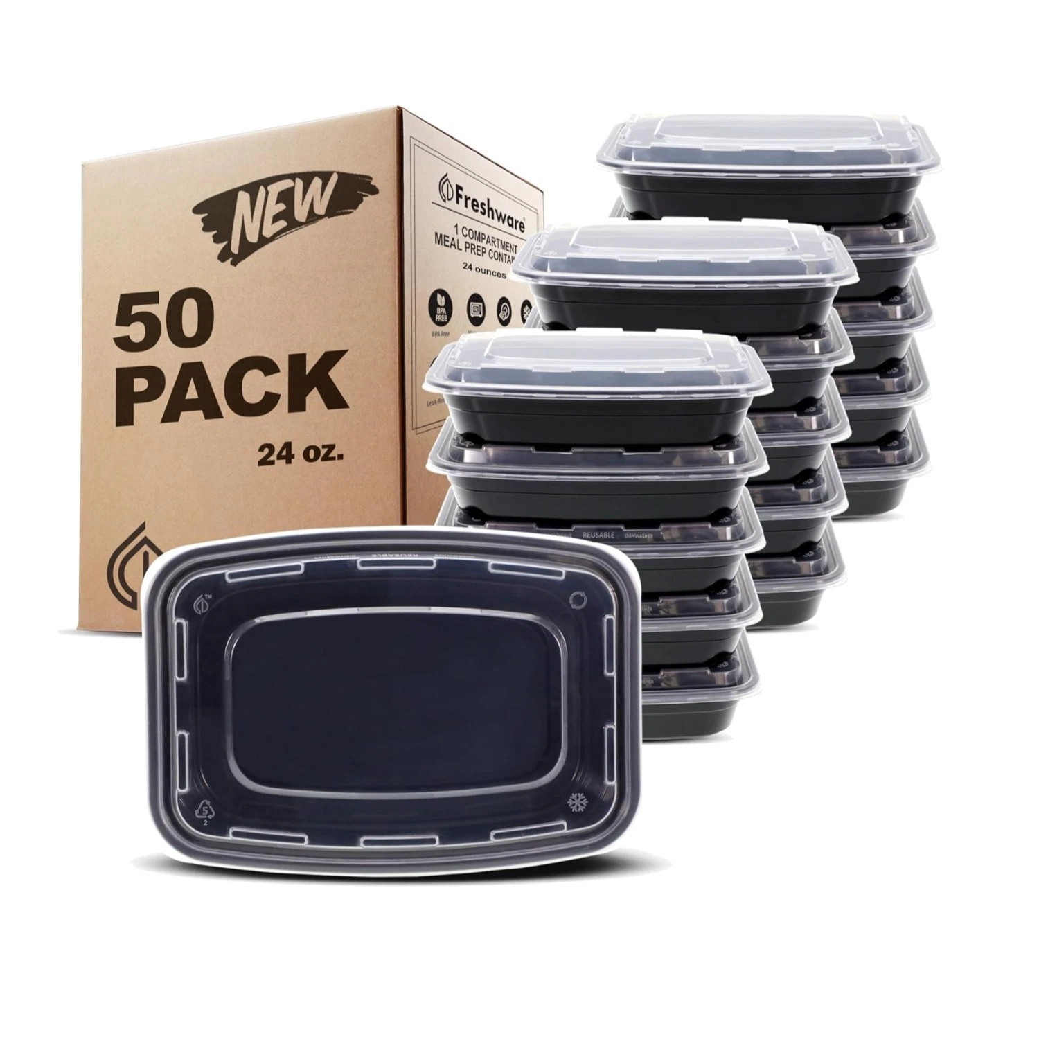 Airtight & Leak-Resistant Bento Boxes - 50 Pack, 24oz Meal Prep Container
