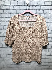 Nine West, Women XXL, Brown/Beige Cheetah Short Sleeve Stretch Top/Blouse/Tunic