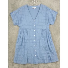 Madewell Dress Womens Size M Eyelet Lace Button Front Tranquil Lake Blue Boho